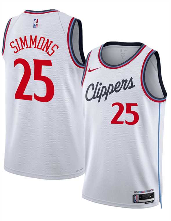 Mens Los Angeles Clippers #25 Ben Simmons White 2024-25 Stitched Jersey Dzhi->los angeles clippers->NBA Jersey